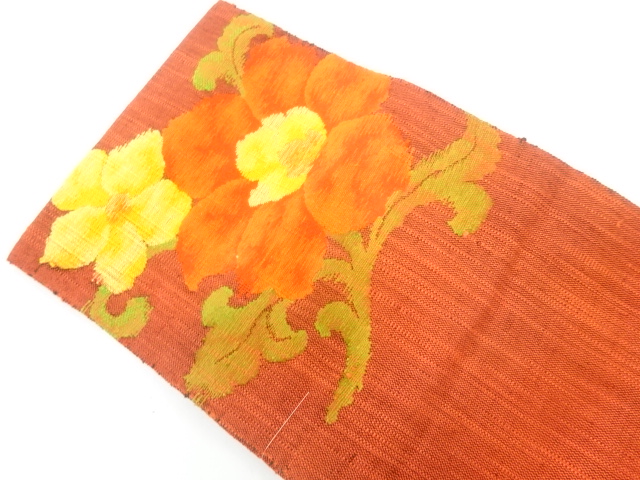 JAPANESE NAGOYA OBI / UNUSED / TSUMUGI / WOVEN FLOWER